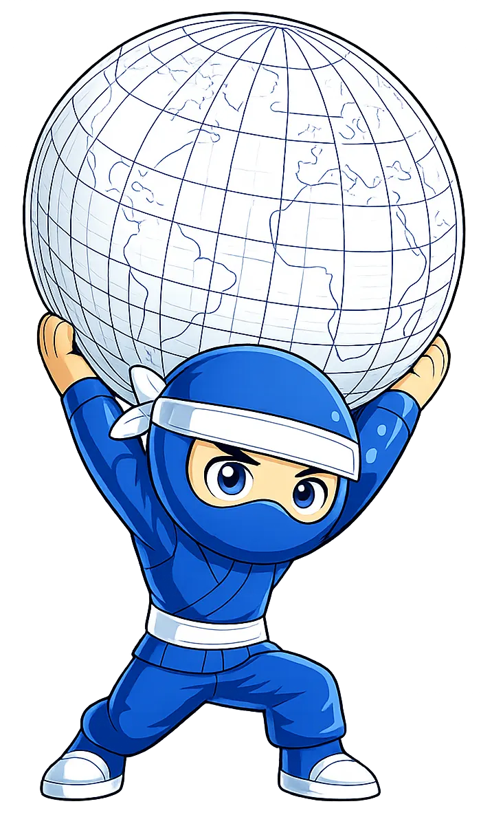 Ninja The Ninja Budget symbolisant un support disponible en cinq langues